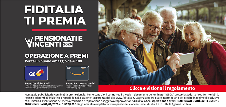 Agenzia Athena Group Fiditalia | Agrigento | Fiditalia ti premia - Vicni un omaggio da €100. Operazione a premi. Clicca e visiona il regolamento. Operazione a premi PENSIONATI E VINCENTI 2025 valida dal 01/01/2025 al 31/12/2025. Regolamento completo www.pensionatievincenti.retefiditalia.it